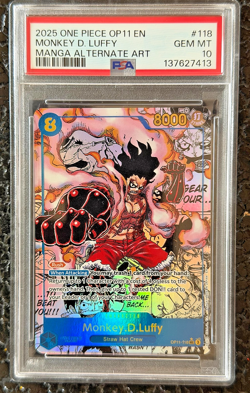 2025 One Piece OP11 118 Fist Divine Speed Monkey D Luffy Manga Alt Art PSA 10 - Image 1