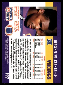 1990 Pro Set Herschel Walker Minnesota Vikings #197 - Image 2