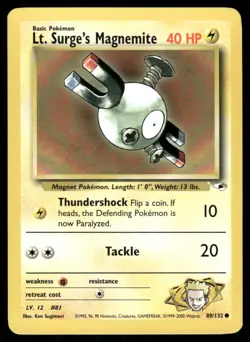 Pokemon Cards Lt. Surge's Magnemite 80/132 UNLIMITED Gym Heroes WOTC Common NM - Image 1