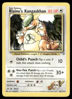 Pokemon Cards Blaine's Kangaskhan 36/132 Unlimited Gym Heroes Uncommon MP *2 - Image 1