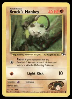 Pokemon Cards Brock's Mankey 67/132 Unlimited Gym Heroes WOTC Common MP - Image 1
