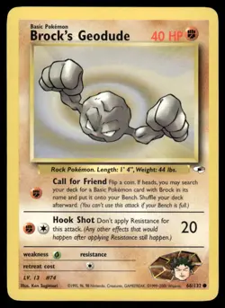 Pokemon Cards Brock's Geodude 66/132 Unlimited Gym Heroes WOTC Common NM - Image 1