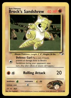 Pokemon Cards Brock's Sandshrew 71/132 Unlimited Gym Heroes WOTC Common MP - Image 1