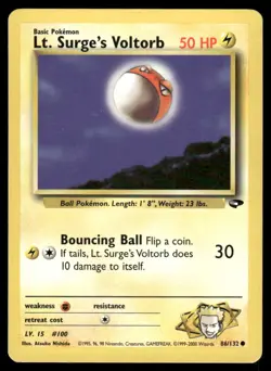 Pokemon Cards Lt. Surge's Voltorb 86/132 Unlimited Gym Challenge WOTC Common LP - Image 1