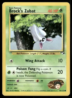 Pokemon Cards Brock's Zubat 74/132 Gym Heroes Common LP - Image 1