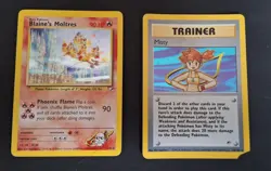 2 Pokemon Gym Heroes Card Blaine Moltres with crease & Misty with Side Cut - Image 1