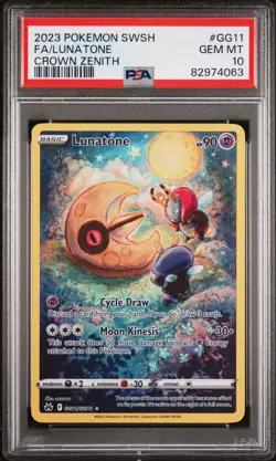 2023 POKEMON SWORD & SHIELD CROWN ZENITH #GG11 FULL ART/LUNATONE PSA 10 - Image 1
