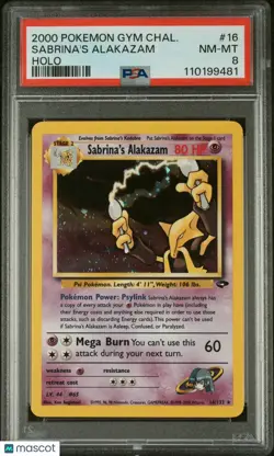 2000 Pokemon Gym Challenge Sabrina's Alakazam Holo PSA 8 #16 - Image 1