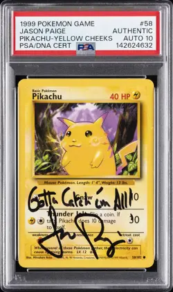 1999 POKEMON GAME YELLOW CHEEKS #58 PIKACHU PSA AUTHENTIC AUTO 10 - Image 1