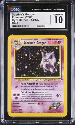 CGC 10 GEM MINT Sabrina's Gengar Gym Heroes 14/132 Holo SWIRL Pokemon Card - Image 1