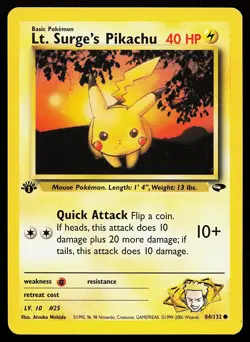 Lt. Surge's Pikachu 084/132 Common 1st Edition Gym Challenge Pokemon Card - Image 1