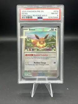 2025 Pokemon PRE EN Master Ball Reverse Holo #074 Eevee PSA 8 - Image 1