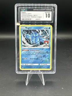 2017 Pokemon Crimson Invasion 28/111 Regice Reverse Holo Pokemon League CGC 10 - Image 1