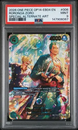 2026 ONE PIECE OP14-EB04-THE AZURE SEA'S SEVEN ALT ART #006 RORONOA ZORO PSA 9 - Image 1