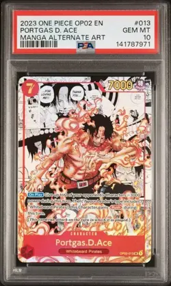 2023 ONE PIECE OP02-PARAMOUNT WAR MANGA ALTERNATE ART #013 PORTGAS D. ACE PSA 10 - Image 1