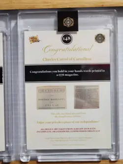 Charles Carroll 2025 Pieces Of Past 1776 Freedom Fighters GOLD RELIC card #148 - Image 4