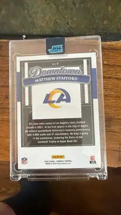 2025 Panini Donruss Downtown Matthew Stafford #6 Los Angeles Rams Insert Card - Image 2