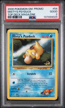 2000 POKEMON GAME PROMO 54 MISTY'S PSYDUCK W STAMPED TOP DECK MAGAZINE PSA 2 - Image 1