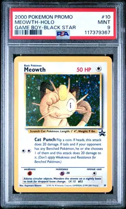 2000 Pokemon Gameboy Black Star Promo #10 Meowth PSA 9 - Image 1
