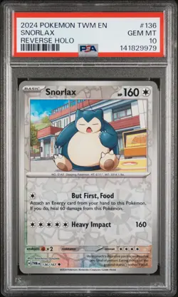 Pokemon TWM 136/167 - Twilight Masquerade Snorlax Reverse Holo - PSA 10 - Image 1