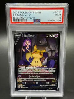 2022 POKEMON SWORD & SHIELD BRILLIANT STARS #TG16 FULL ART/MIMIKYU V PSA 9 - Image 1
