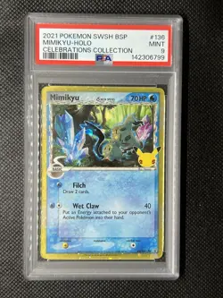 2021 Pokemon SWSH BSP Mimikyu-Holo #136 Celebrations Collection PSA 9 MINT - Image 1