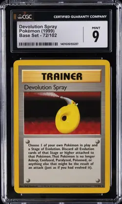 1999 POKEMON BASE SET #72/102 DEVOLUTION SPRAY CGC 9 - Image 1