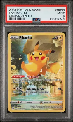 2023 POKEMON SWORD & SHIELD CROWN ZENITH #GG30 FULL ART/PIKACHU PSA 9 - Image 1