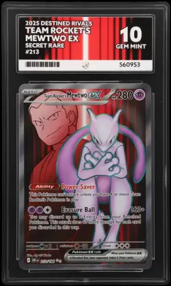 Team Rocket’s Mewtwo EX Secret Rare 213/182 ACE Graded Gem Mint 10 Pokemon Card - Image 1