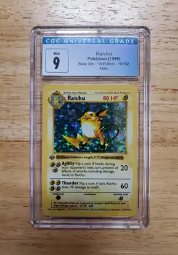 Pokemon CGC 9 MINT 1999 Raichu 1st Edition Base Set Shadowless Holo Card - Image 1