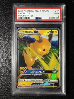 2019 Pokemon Sun & Moon Hidden Fates #20 Raichu GX PSA 9 Mint - Image 1