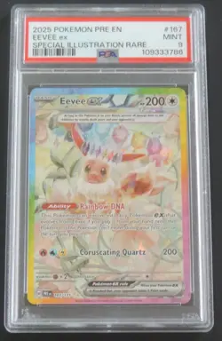 2025 POKEMON PRISMATIC EVOLUTION EEVEE EX #167 SPECIAL ILLUSTRATION RARE PSA 9 - Image 1