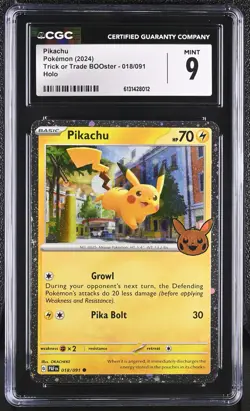 2024 POKEMON TRICK OR TRADE STAMPED #018 PIKACHU CGC 9 LOW POP (FREE S&H) - Image 1