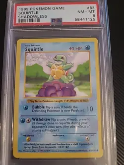 Squirtle 63/102 - Pokemon TCG BASE SET SHADOWLESS PSA 8 NM-MT Vintage WOTC - Image 1
