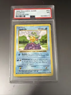 1999 Pokemon TCG Base Set Shadowless Squirtle PSA 7 - Image 1