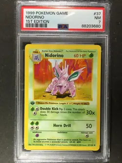 1999 Pokemon Game Base Set 1st Edition #37 NIDORINO PSA 7 Shadowless - Image 1