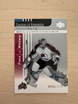 2002-03 UD Piece of History #94 Patrick Roy SR 0656/2999 Colorado Avalanche - Image 1