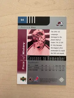 2002-03 UD Piece of History #94 Patrick Roy SR 0656/2999 Colorado Avalanche - Image 2