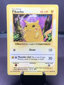 Pokemon TCG Pikachu 58/102 Shadowless Red Cheeks Base Set 1999 WOTC Vintage - Image 1
