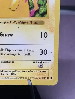 Pokemon TCG Pikachu 58/102 Shadowless Red Cheeks Base Set 1999 WOTC Vintage - Image 5