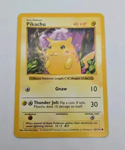 Pikachu (Red Cheeks) 58/102 Base Set (Shadowless) Pokemon Card NM 1999 Vintage - Image 1