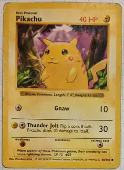 Pikachu Red Cheeks Shadowless 58/102 HP Common Base Set Pokemon WOTC 1999 - Image 1