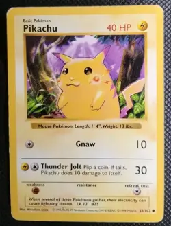 Pikachu 58/102 Shadowless RED CHEEKS Base Set Vintage Pokemon Card WOTC 1999 HP - Image 1
