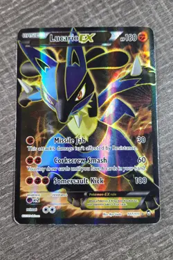 Lucario EX 107/111 Furious Fists Ultra Rare Holo Pokemon Card DMG - Image 1