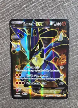 Lucario EX 107/111 Furious Fists Ultra Rare Holo Pokemon Card DMG - Image 3