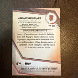 Josuar Gonzalez 2025 Bowman’s Best Mini-Diamond Refractor /299 SF Giant - Image 3