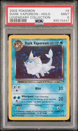 2002 Pokemon Legendary Collection Dark Vaporeon #9 Holo PSA 9 MINT - Image 1