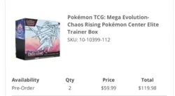 Pokemon Center Chaos Rising Elite Trainer Box ETB CONFIRMED CHECKOUT PRESALE - Image 2