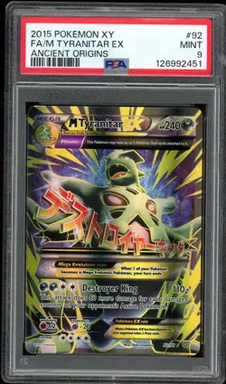 2015 POKEMON XY ANCIENT ORIGINS #92 FULL ART/M TYRANITAR EX PSA 9 - Image 1