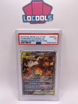 2019 POKEMON BLACK STAR PROMO SM201 FULL ART/RESHIRAM & CHARIZARD GX PSA 1 - Image 1